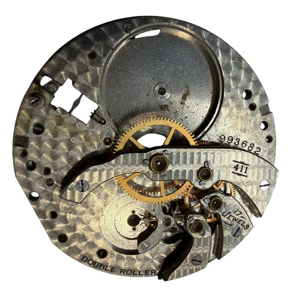 Vintage 17 Jewels Double Roller Pocket Watch Movement 411 993682